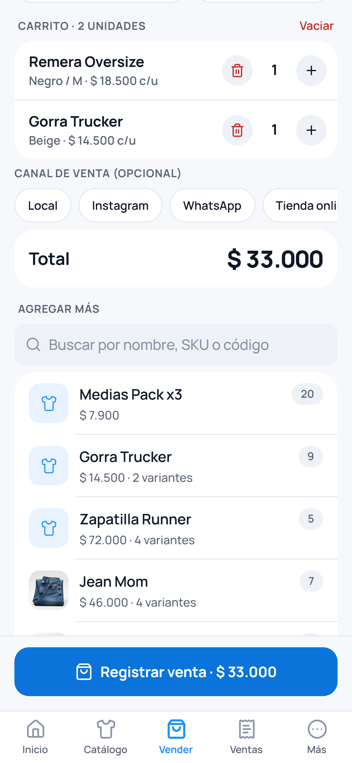 Pantalla de Invera: Ventas